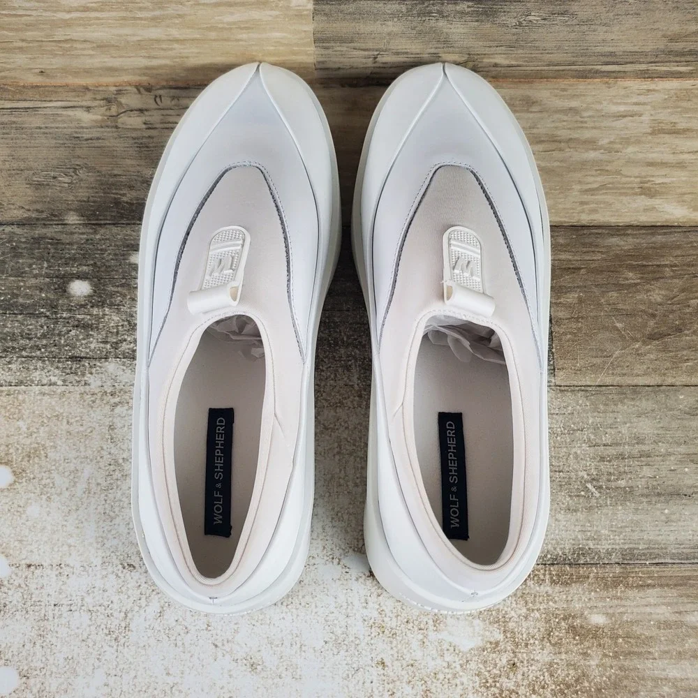 Wolf & Shepherd Cruise Tre Womens Shoes Sz 8 White Leather Upper Slip-On Sneaker